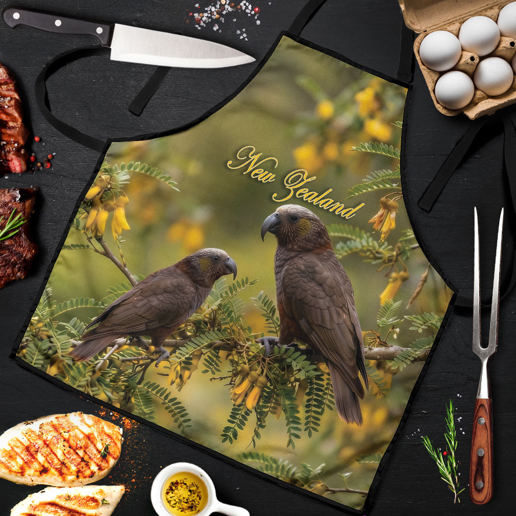 New Zealand Kaka Bird Apron Kowhai Flower Landscape Style