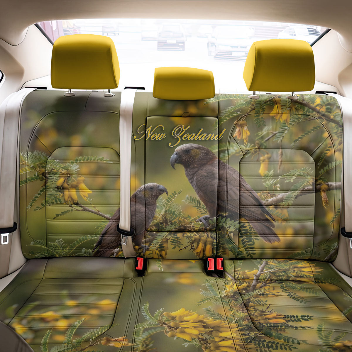 New Zealand Kaka Bird Back Car Seat Cover Kowhai Flower Landscape Style LT22 - Polynesian Pride