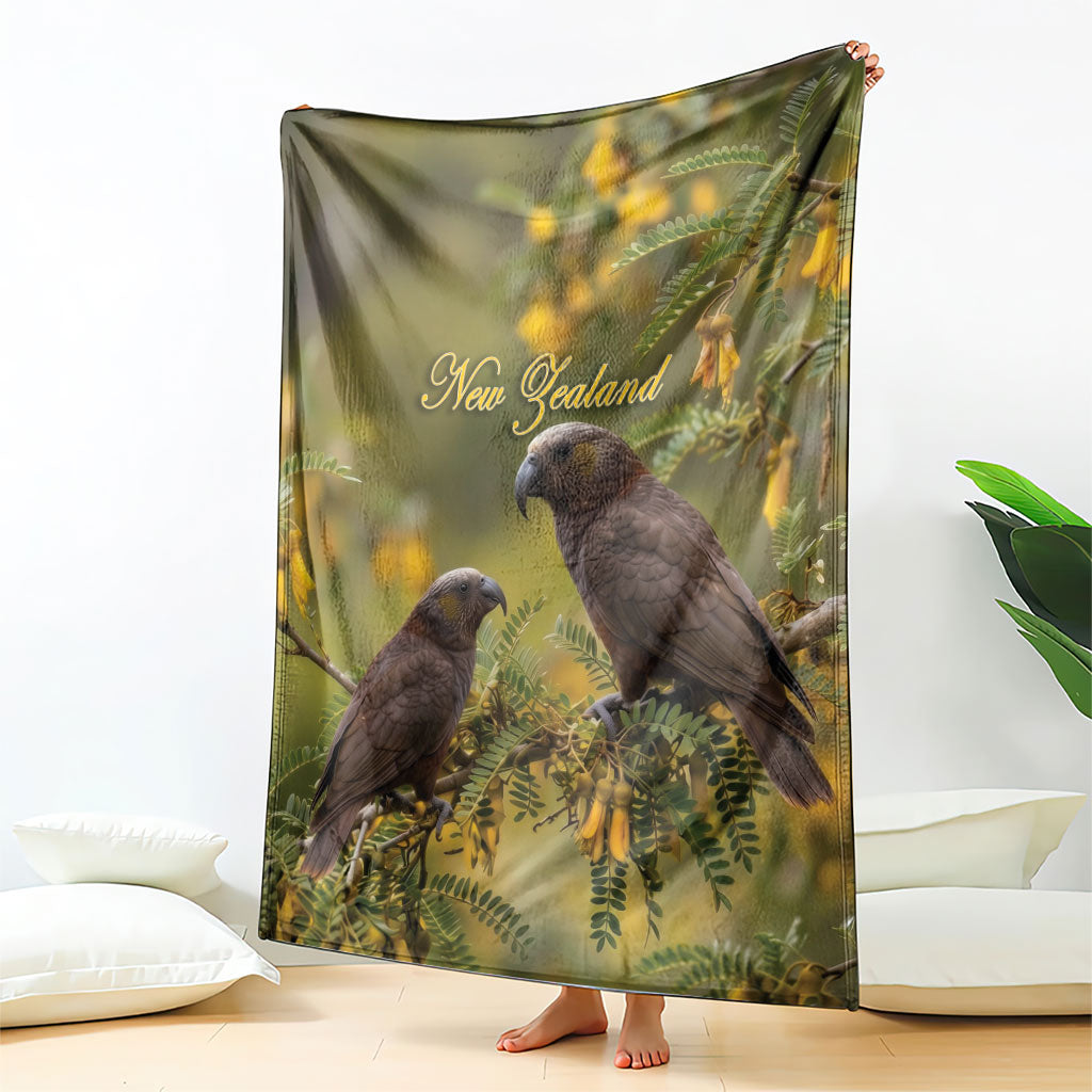 New Zealand Kaka Bird Blanket Kowhai Flower Landscape Style