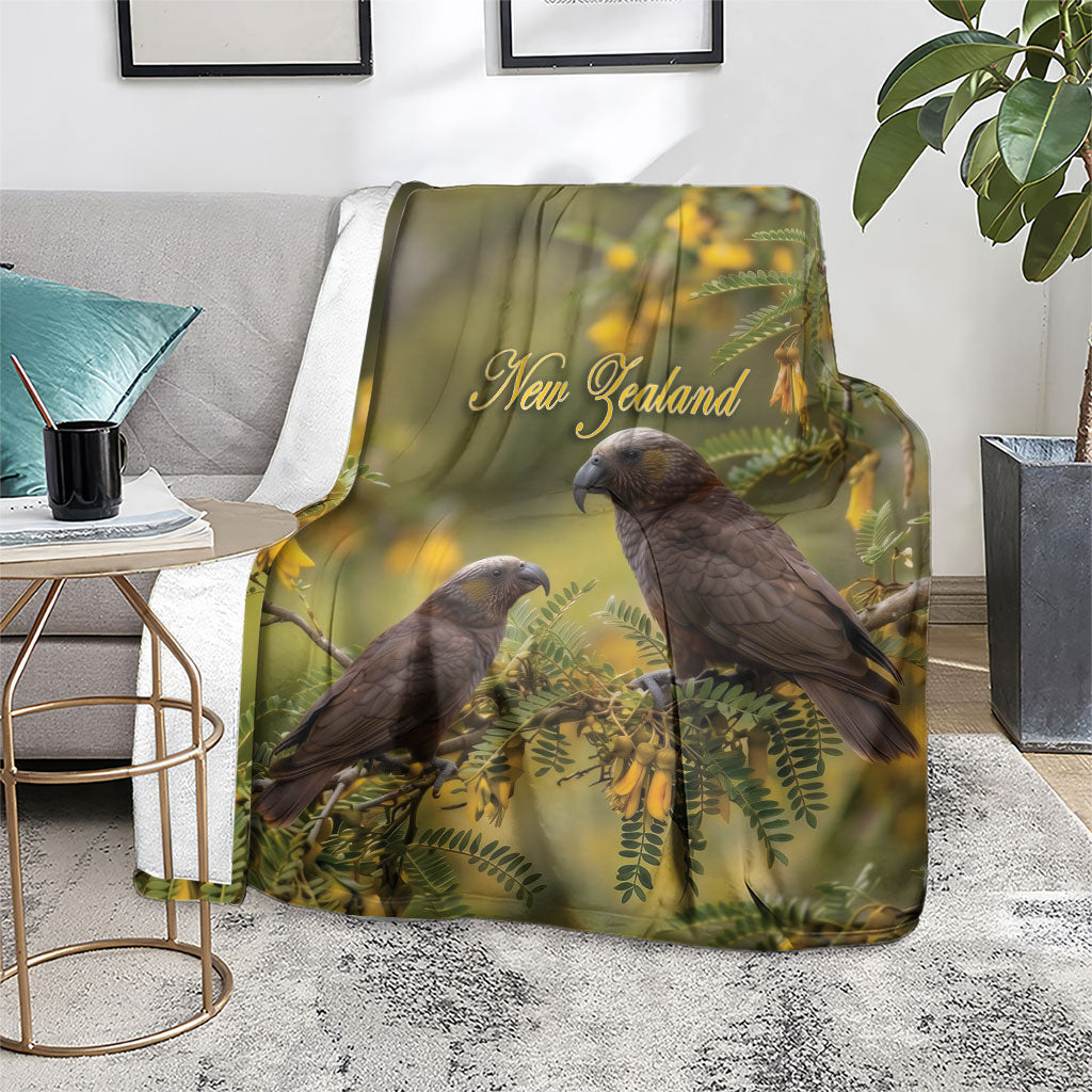 New Zealand Kaka Bird Blanket Kowhai Flower Landscape Style