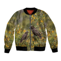 New Zealand Kaka Bird Bomber Jacket Kowhai Flower Landscape Style