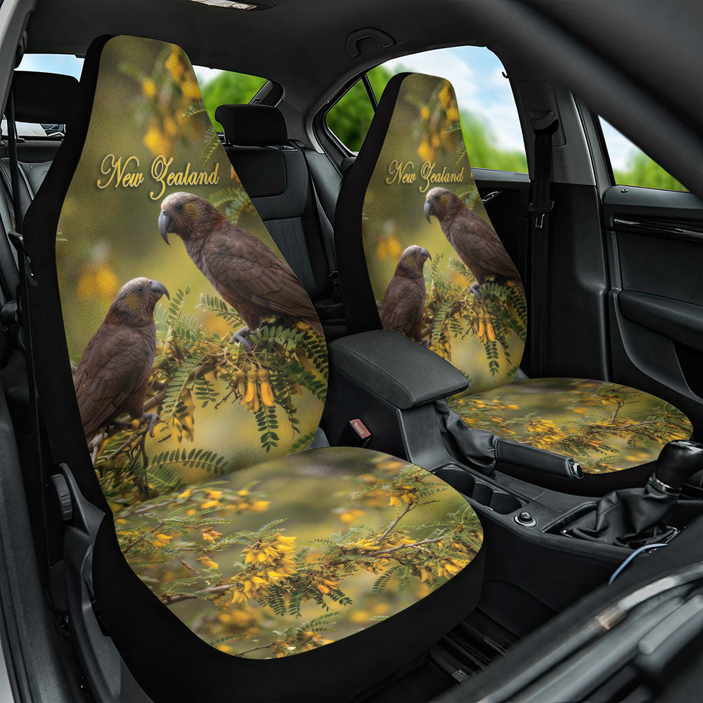 New Zealand Kaka Bird Car Seat Cover Kowhai Flower Landscape Style