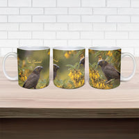 New Zealand Kaka Bird Ceramic Mug Kowhai Flower Landscape Style