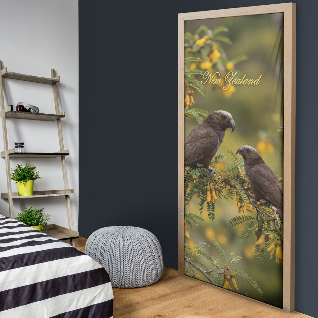 New Zealand Kaka Bird Door Cover Kowhai Flower Landscape Style LT22 - Polynesian Pride