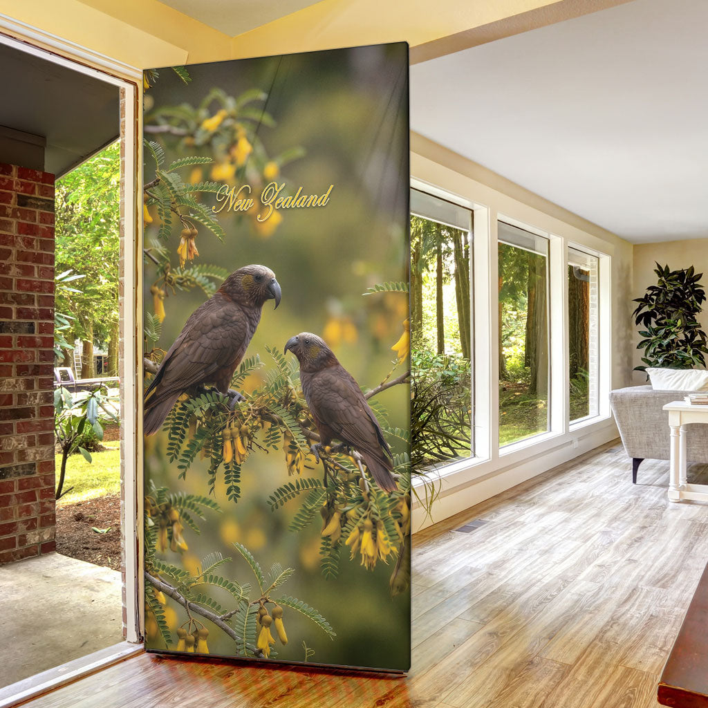 New Zealand Kaka Bird Door Cover Kowhai Flower Landscape Style LT22 - Polynesian Pride