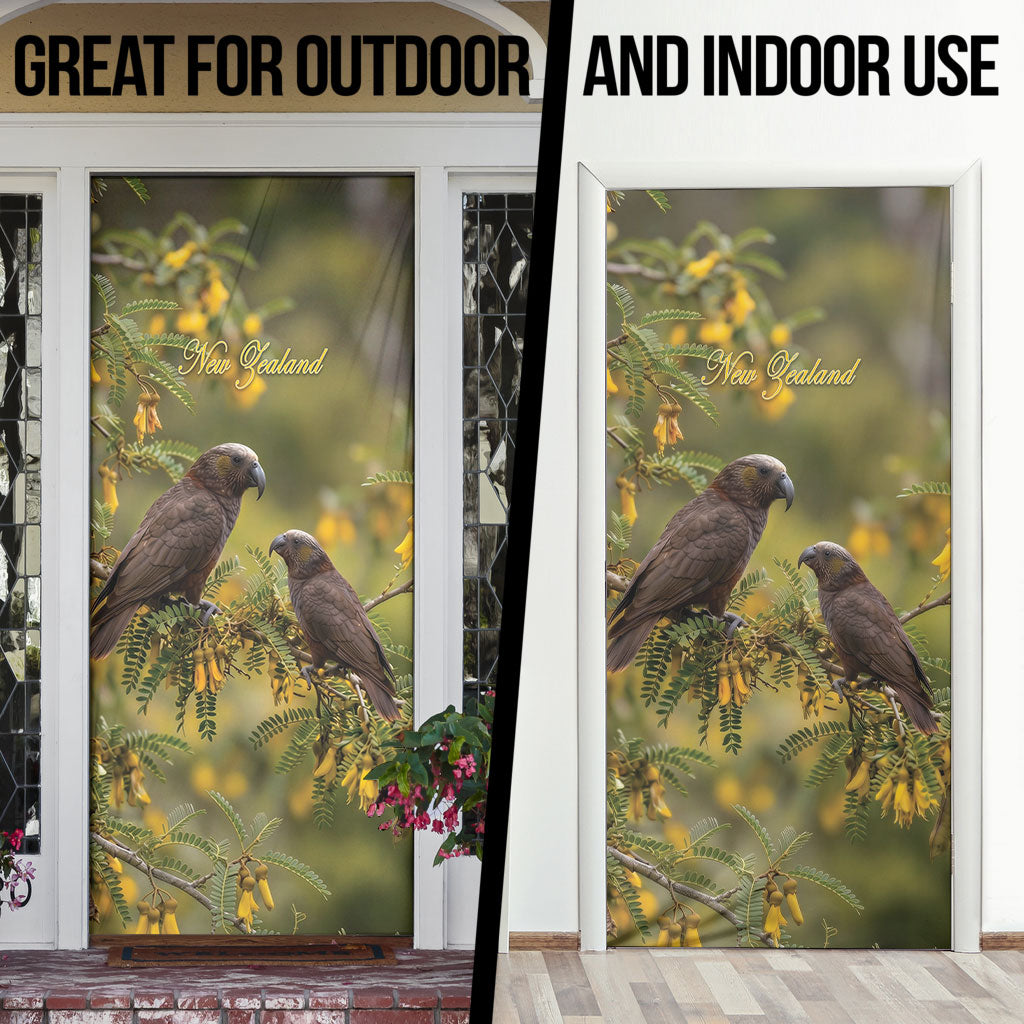 New Zealand Kaka Bird Door Cover Kowhai Flower Landscape Style LT22 - Polynesian Pride