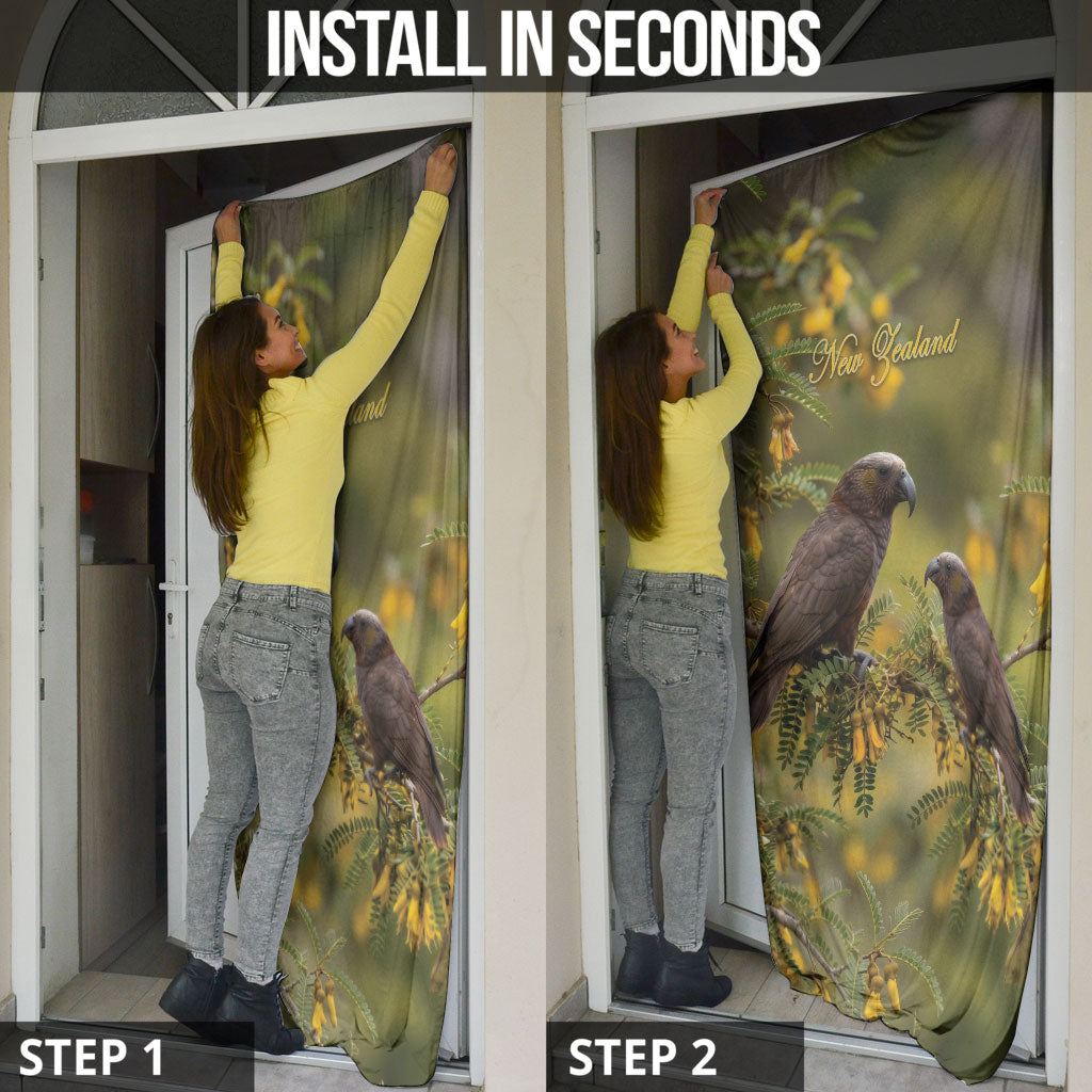 New Zealand Kaka Bird Door Cover Kowhai Flower Landscape Style LT22 - Polynesian Pride