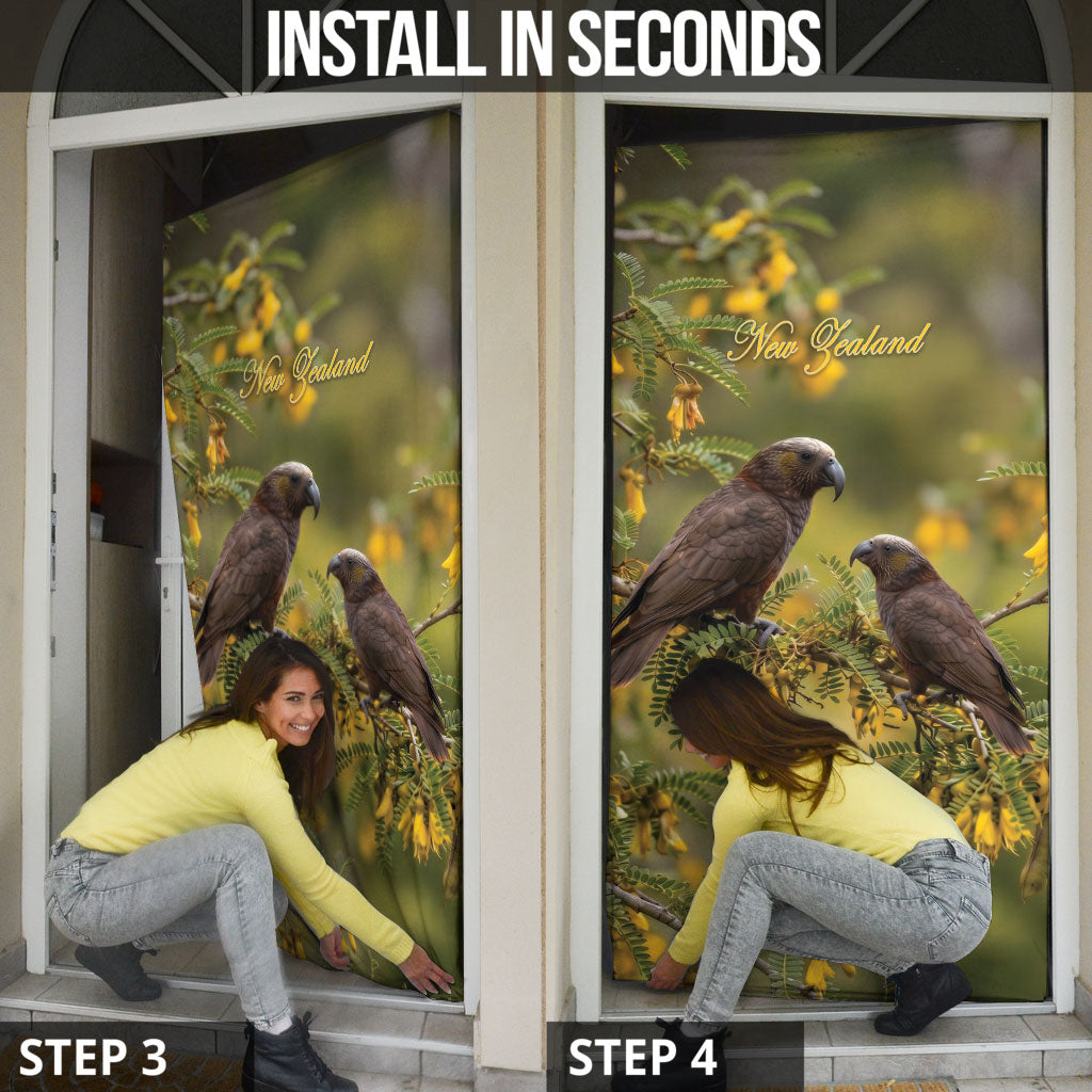 New Zealand Kaka Bird Door Cover Kowhai Flower Landscape Style LT22 - Polynesian Pride