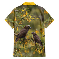 New Zealand Kaka Bird Family Matching Off Shoulder Maxi Dress and Hawaiian Shirt Kowhai Flower Landscape Style