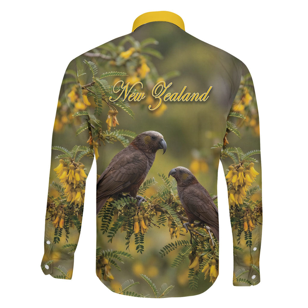 New Zealand Kaka Bird Family Matching Off Shoulder Maxi Dress and Hawaiian Shirt Kowhai Flower Landscape Style