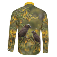 New Zealand Kaka Bird Family Matching Off Shoulder Maxi Dress and Hawaiian Shirt Kowhai Flower Landscape Style