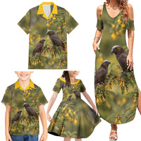 New Zealand Kaka Bird Family Matching Summer Maxi Dress and Hawaiian Shirt Kowhai Flower Landscape Style