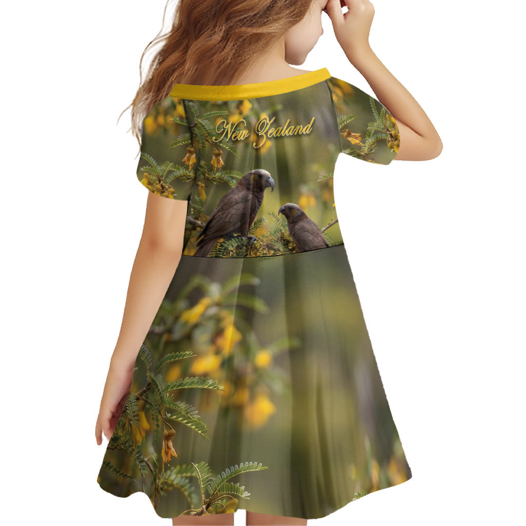 New Zealand Kaka Bird Family Matching Tank Maxi Dress and Hawaiian Shirt Kowhai Flower Landscape Style