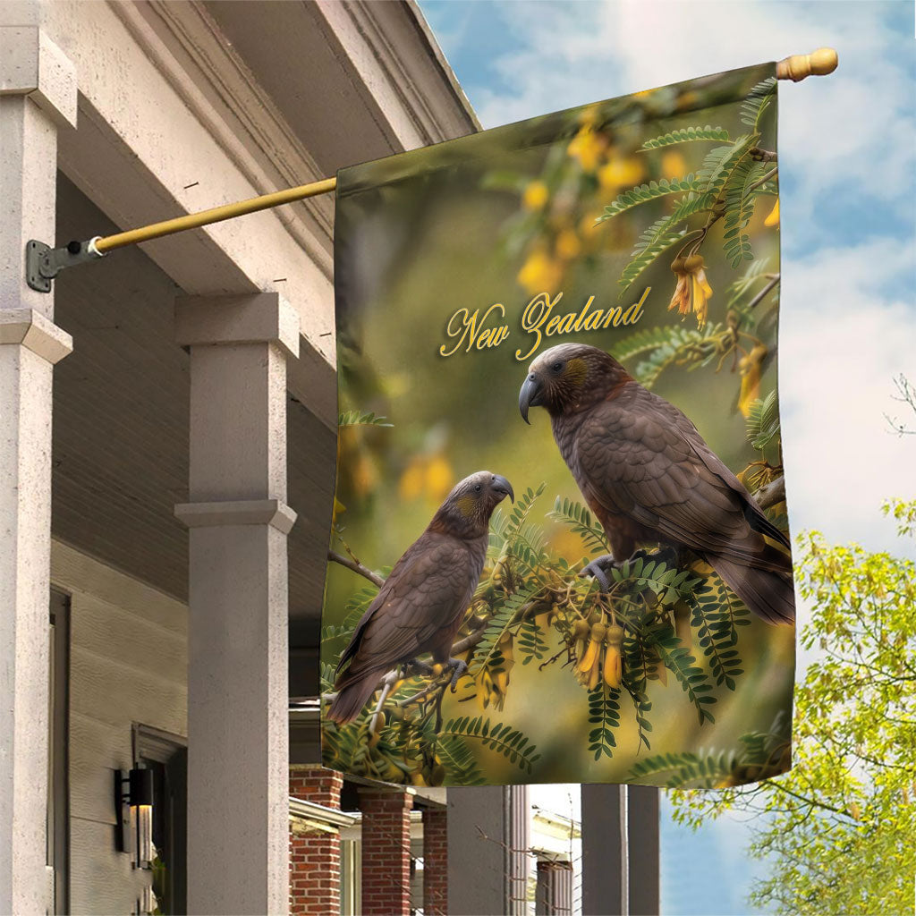 New Zealand Kaka Bird Garden Flag Kowhai Flower Landscape Style