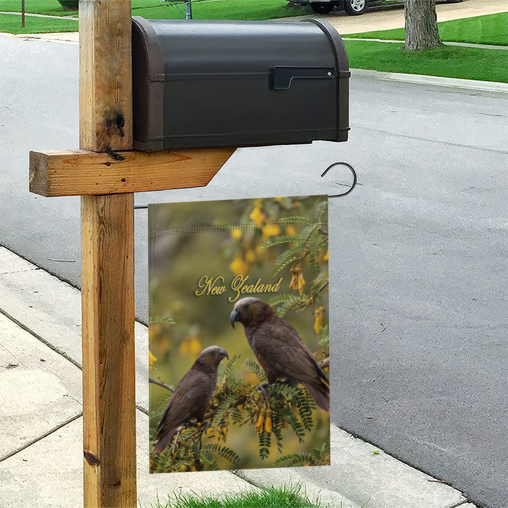 New Zealand Kaka Bird Garden Flag Kowhai Flower Landscape Style
