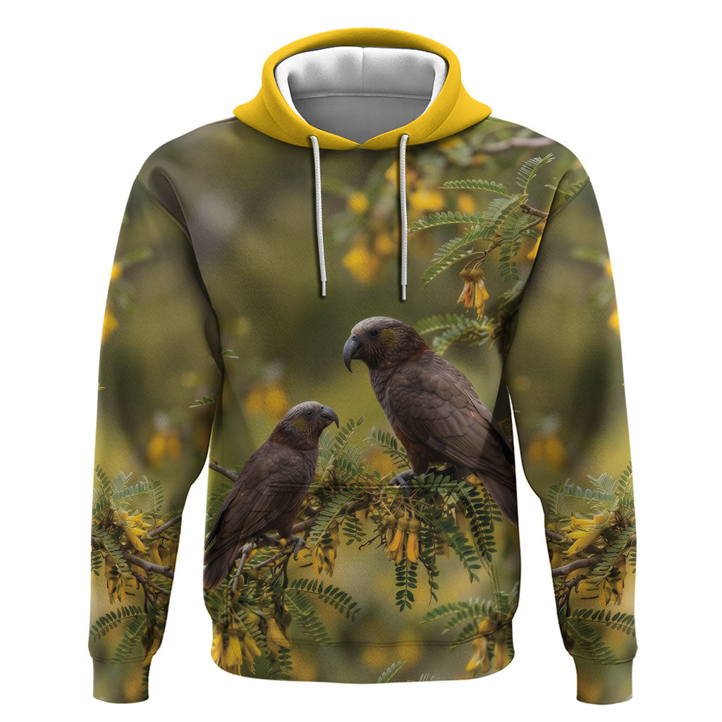 New Zealand Kaka Bird Hoodie Kowhai Flower Landscape Style