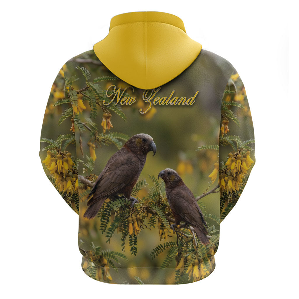 New Zealand Kaka Bird Hoodie Kowhai Flower Landscape Style