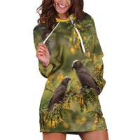 New Zealand Kaka Bird Hoodie Dress Kowhai Flower Landscape Style