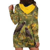 New Zealand Kaka Bird Hoodie Dress Kowhai Flower Landscape Style