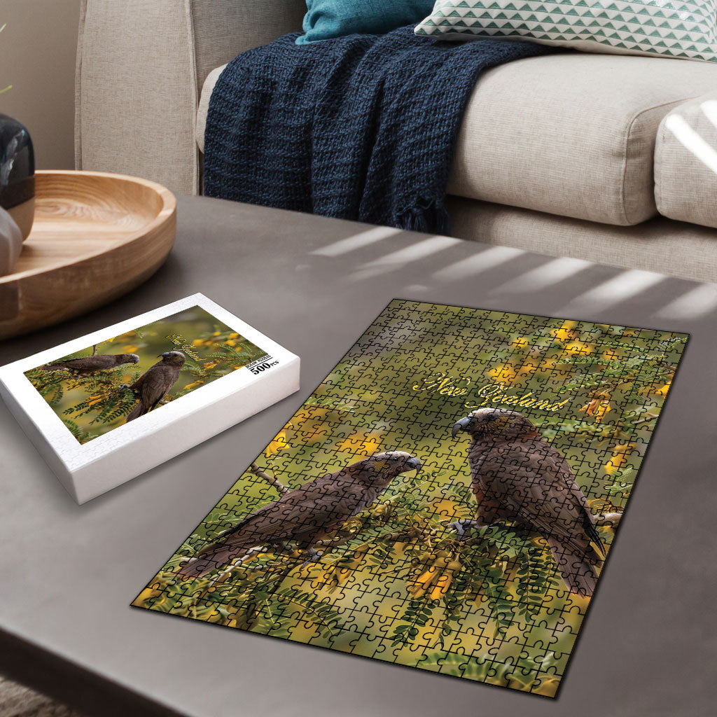 New Zealand Kaka Bird Puzzle Kowhai Flower Landscape Style