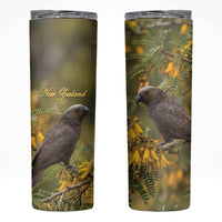 New Zealand Kaka Bird Skinny Tumbler Kowhai Flower Landscape Style