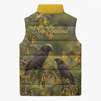 New Zealand Kaka Bird Sleeveless Puffer Jacket Kowhai Flower Landscape Style