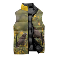 New Zealand Kaka Bird Sleeveless Puffer Jacket Kowhai Flower Landscape Style