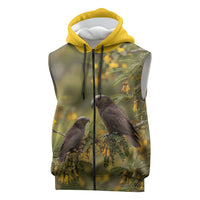 New Zealand Kaka Bird Sleeveless Zip Hoodie Kowhai Flower Landscape Style