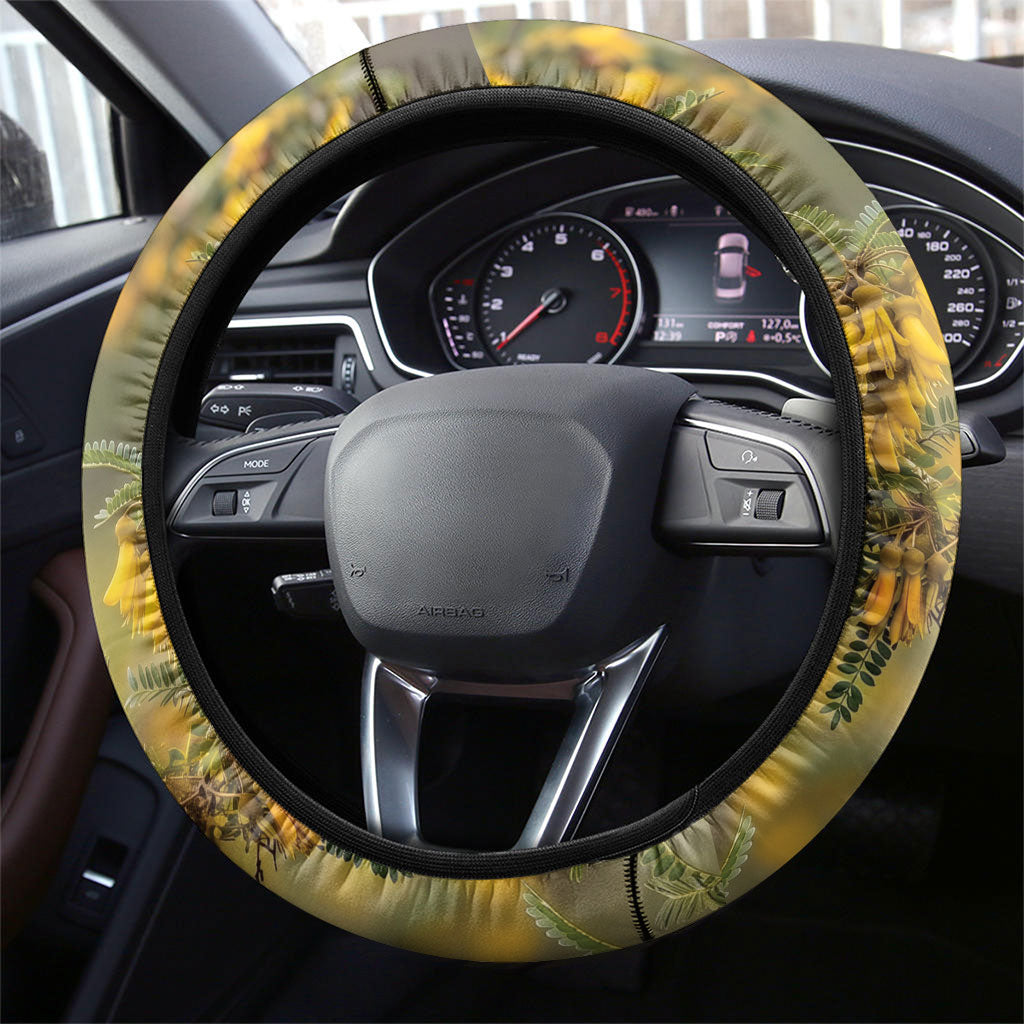 New Zealand Kaka Bird Steering Wheel Cover Kowhai Flower Landscape Style