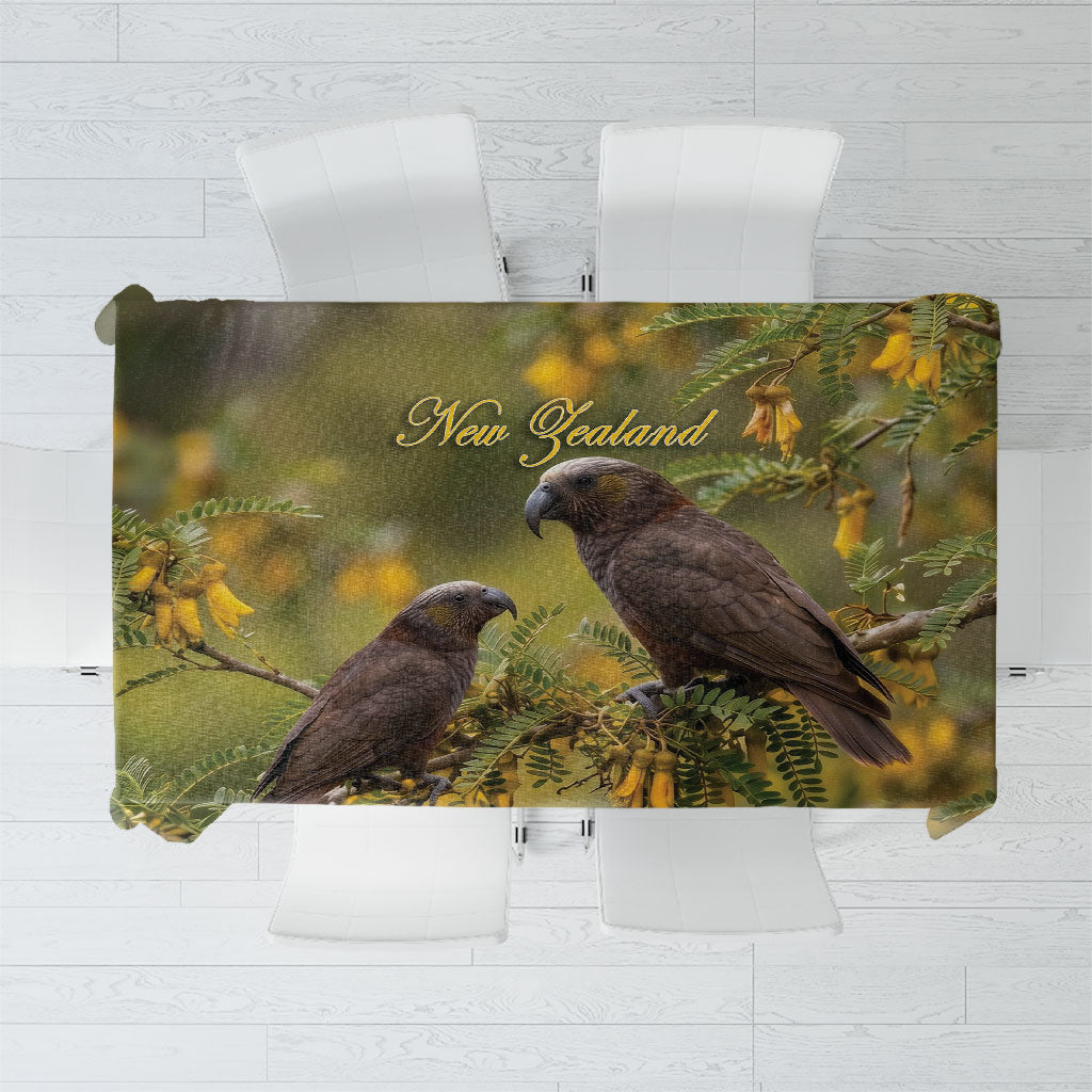 New Zealand Kaka Bird Tablecloth Kowhai Flower Landscape Style