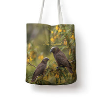 New Zealand Kaka Bird Tote Bag Kowhai Flower Landscape Style