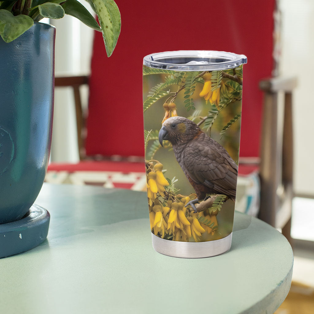 New Zealand Kaka Bird Tumbler Cup Kowhai Flower Landscape Style LT22 - Polynesian Pride