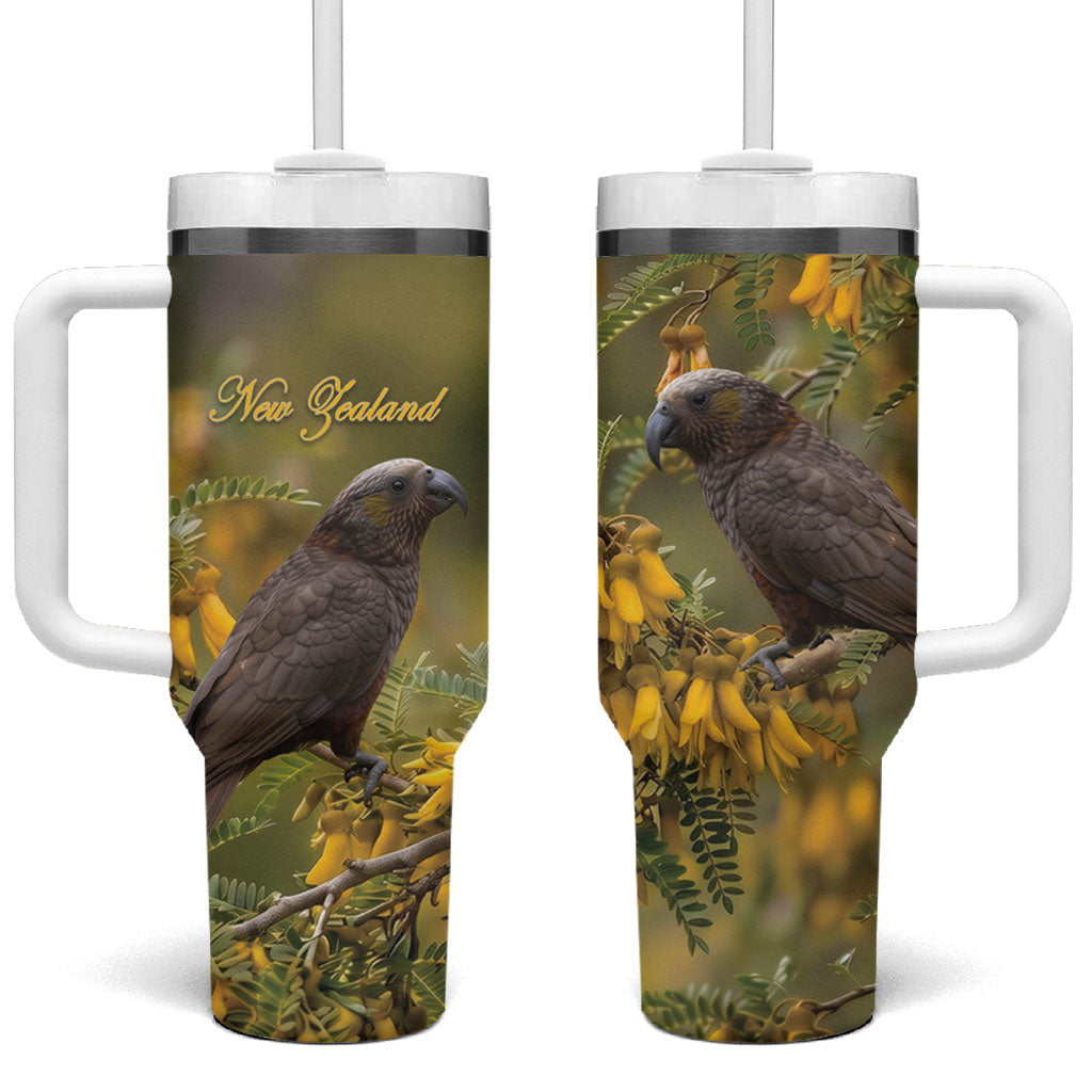 New Zealand Kaka Bird Tumbler With Handle Kowhai Flower Landscape Style