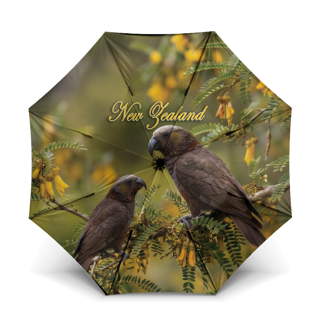 New Zealand Kaka Bird Umbrella Kowhai Flower Landscape Style