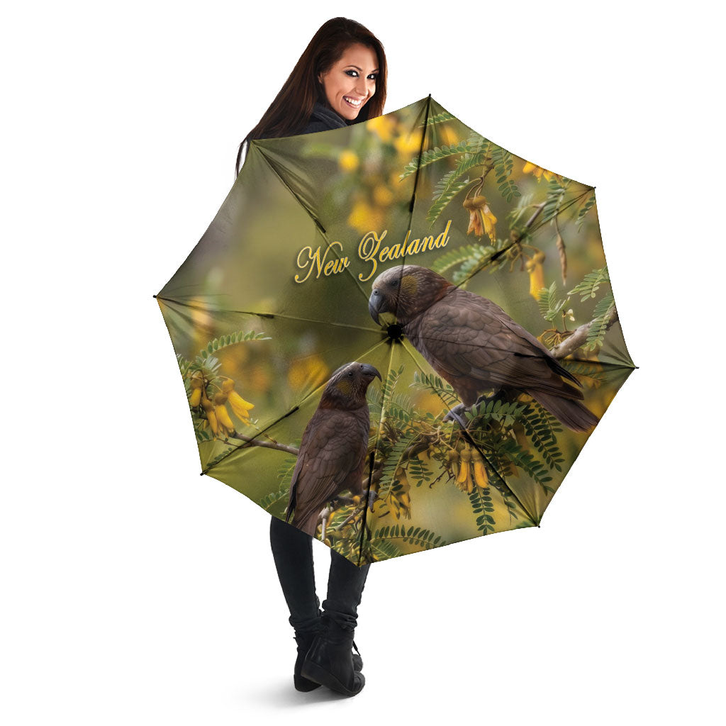 New Zealand Kaka Bird Umbrella Kowhai Flower Landscape Style