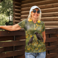 New Zealand Kaka Bird Women Polo Shirt Kowhai Flower Landscape Style
