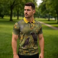 New Zealand Kaka Bird Zipper Polo Shirt Kowhai Flower Landscape Style