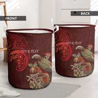 New Zealand Kaka Bird Personalised Laundry Basket Pohutukawa Matariki Maori Pattern