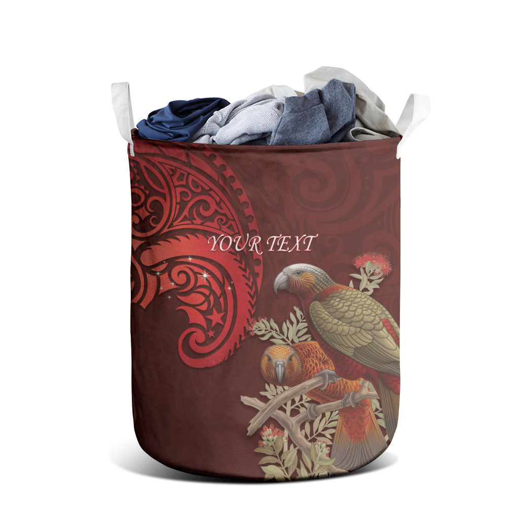 New Zealand Kaka Bird Personalised Laundry Basket Pohutukawa Matariki Maori Pattern