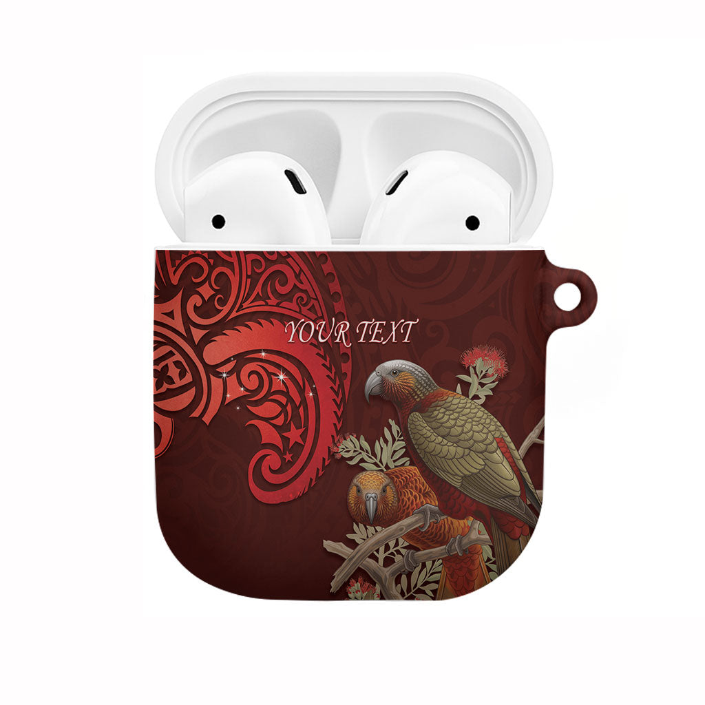 New Zealand Kaka Bird Personalised AirPods Case Pohutukawa Matariki Maori Pattern