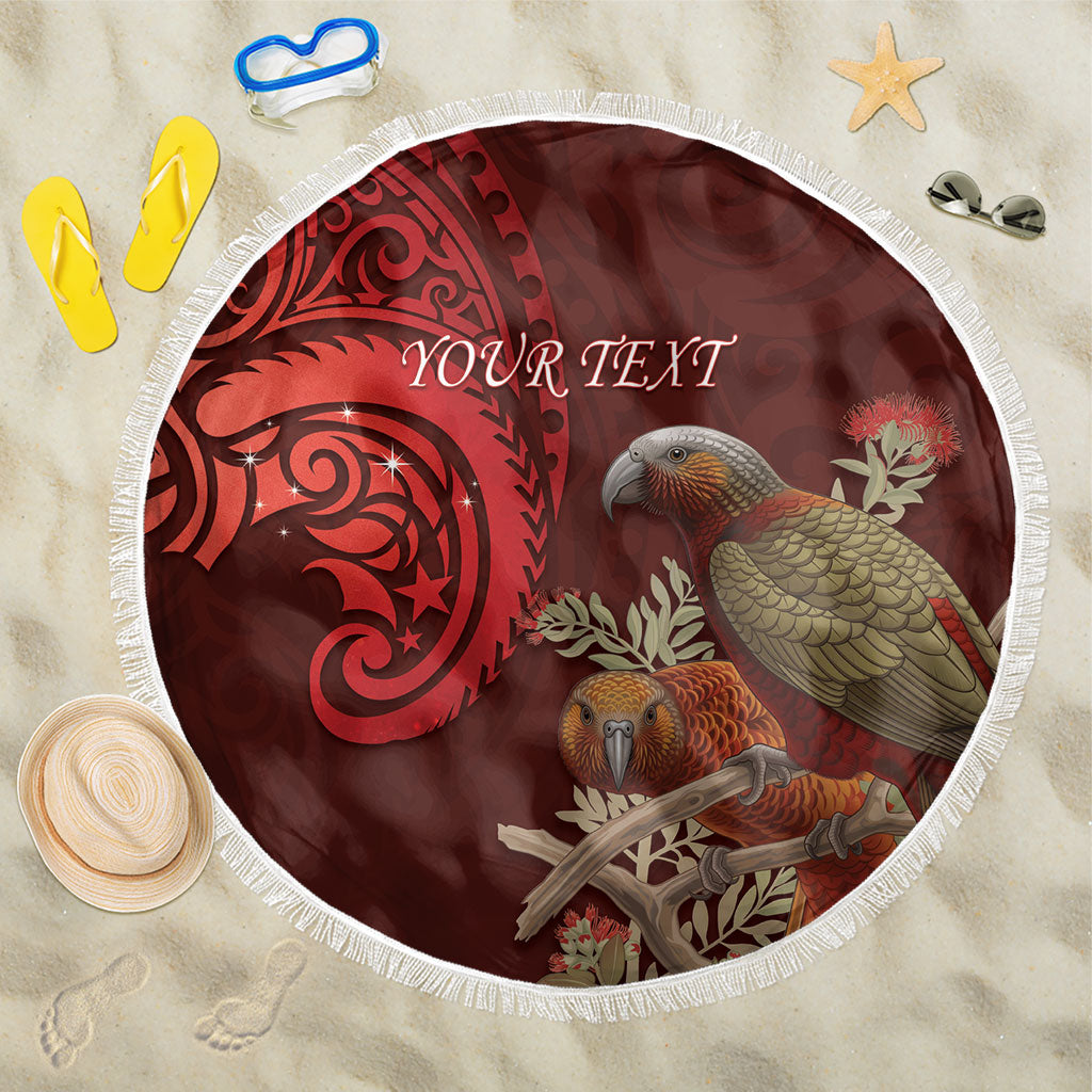 New Zealand Kaka Bird Personalised Beach Blanket Pohutukawa Matariki Maori Pattern LT22 One Size 150cm Red - Polynesian Pride