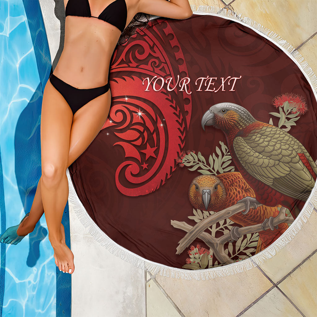 New Zealand Kaka Bird Personalised Beach Blanket Pohutukawa Matariki Maori Pattern LT22 - Polynesian Pride