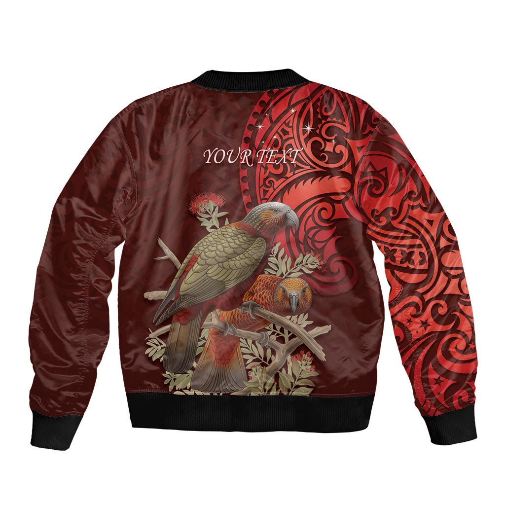 New Zealand Kaka Bird Personalised Bomber Jacket Pohutukawa Matariki Maori Pattern LT22 - Polynesian Pride