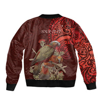 New Zealand Kaka Bird Personalised Bomber Jacket Pohutukawa Matariki Maori Pattern LT22 - Polynesian Pride