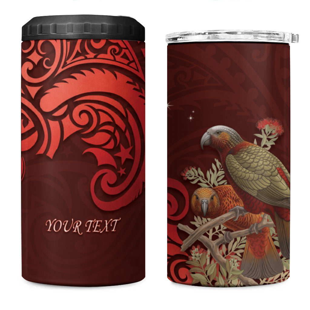 New Zealand Kaka Bird Personalised 4 in 1 Can Cooler Tumbler Pohutukawa Matariki Maori Pattern