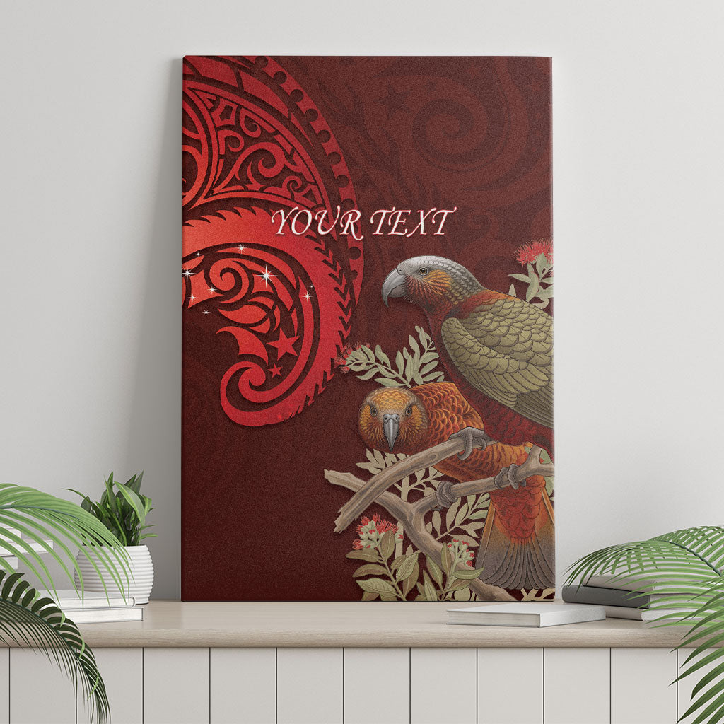 New Zealand Kaka Bird Personalised Canvas Wall Art Pohutukawa Matariki Maori Pattern