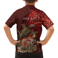 New Zealand Kaka Bird Personalised Family Matching Long Sleeve Bodycon Dress and Hawaiian Shirt Pohutukawa Matariki Maori Pattern LT22 - Polynesian Pride