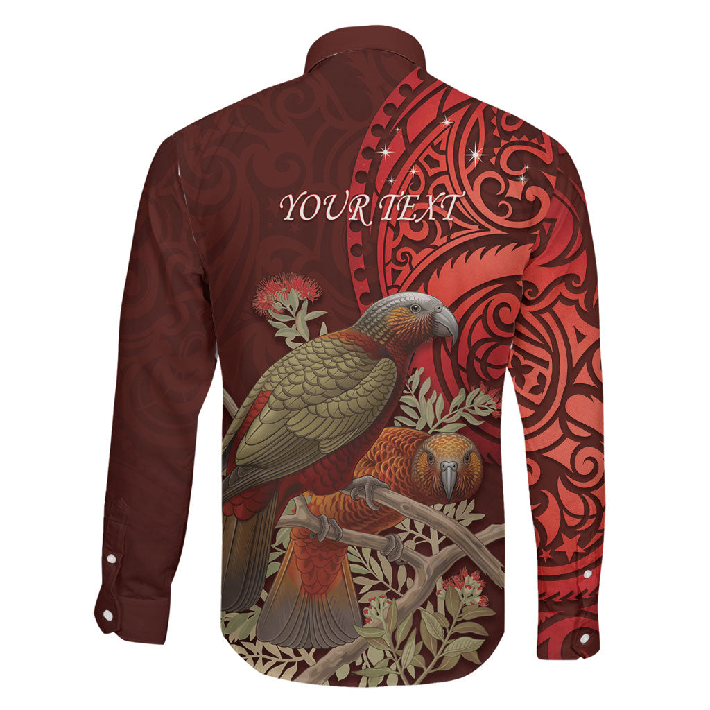 New Zealand Kaka Bird Personalised Family Matching Long Sleeve Bodycon Dress and Hawaiian Shirt Pohutukawa Matariki Maori Pattern LT22 - Polynesian Pride