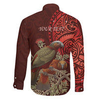 New Zealand Kaka Bird Personalised Family Matching Long Sleeve Bodycon Dress and Hawaiian Shirt Pohutukawa Matariki Maori Pattern LT22 - Polynesian Pride