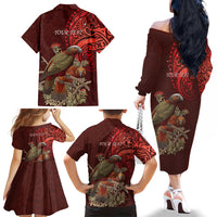 New Zealand Kaka Bird Personalised Family Matching Off The Shoulder Long Sleeve Dress and Hawaiian Shirt Pohutukawa Matariki Maori Pattern